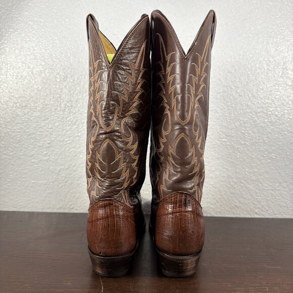 EUC Nocona Boots Teju Lizard Exotic Cognac Brown Round Toe Vintage 9.5 B main image 4
